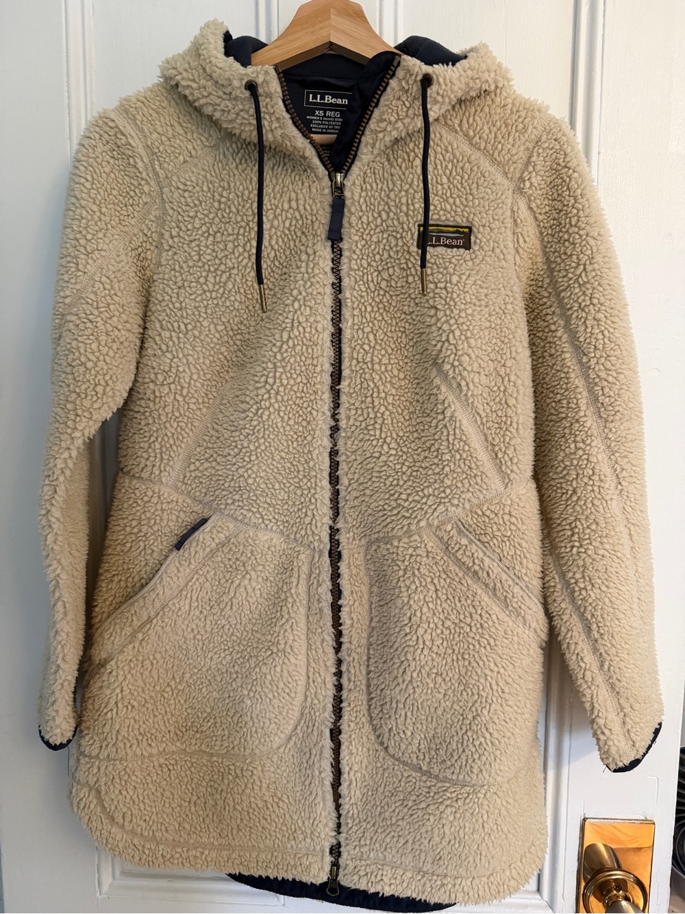 L.L. Bean Cream Sherpa Zip Hooded Jacket
